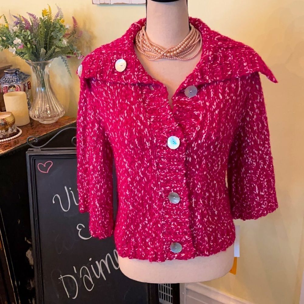 Fuscia! NWT L Ruby Rd Fuchsia Shawl Collar Cardigan